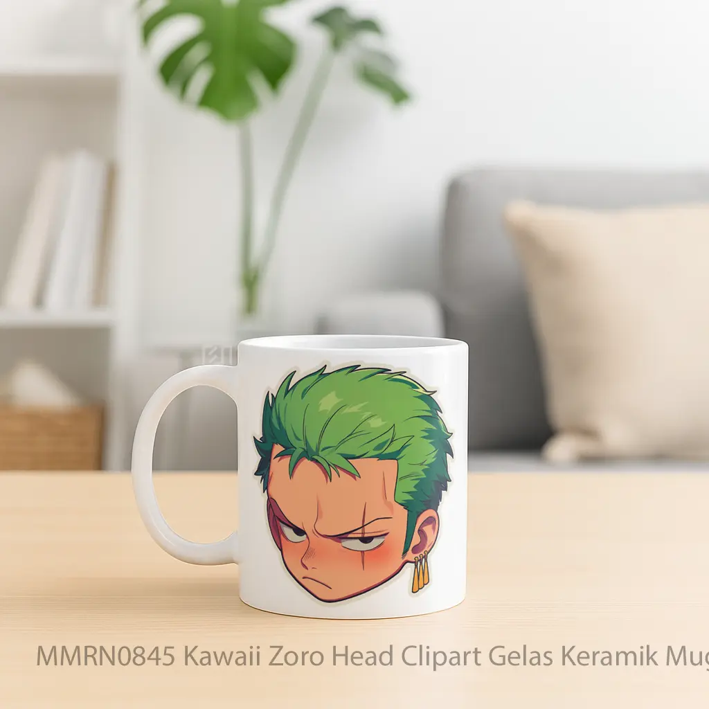 Kawaii Zoro Head Clipart Gelas Keramik Mug - Sudut 2