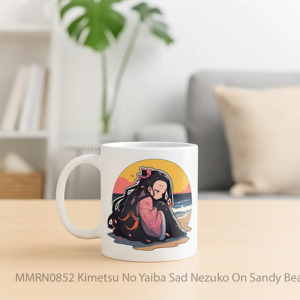 Kimetsu No Yaiba Sad Nezuko On Sandy Beach Gelas Keramik Mug - Sudut 2