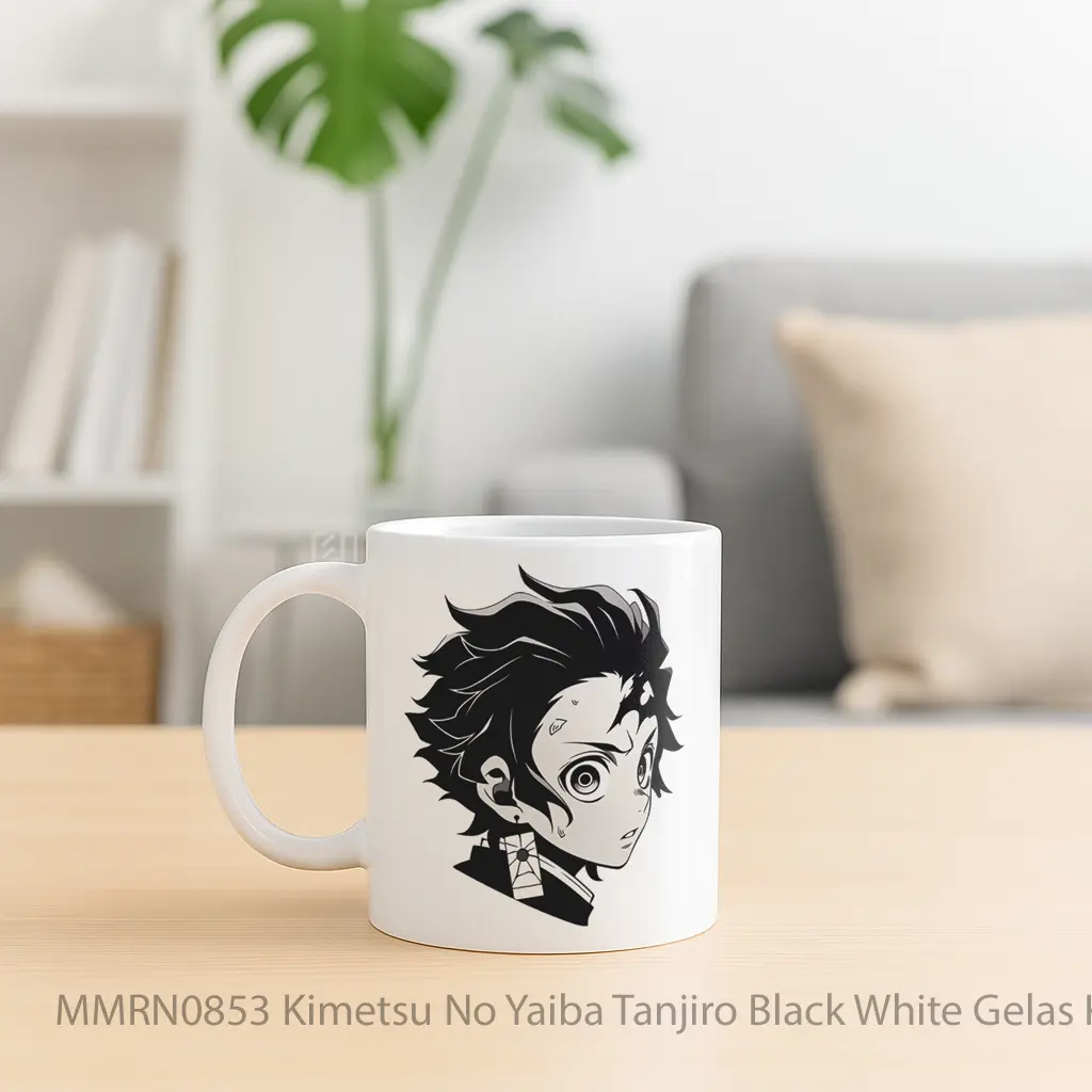 Kimetsu No Yaiba Tanjiro Black White Gelas Keramik Mug - Sudut 2
