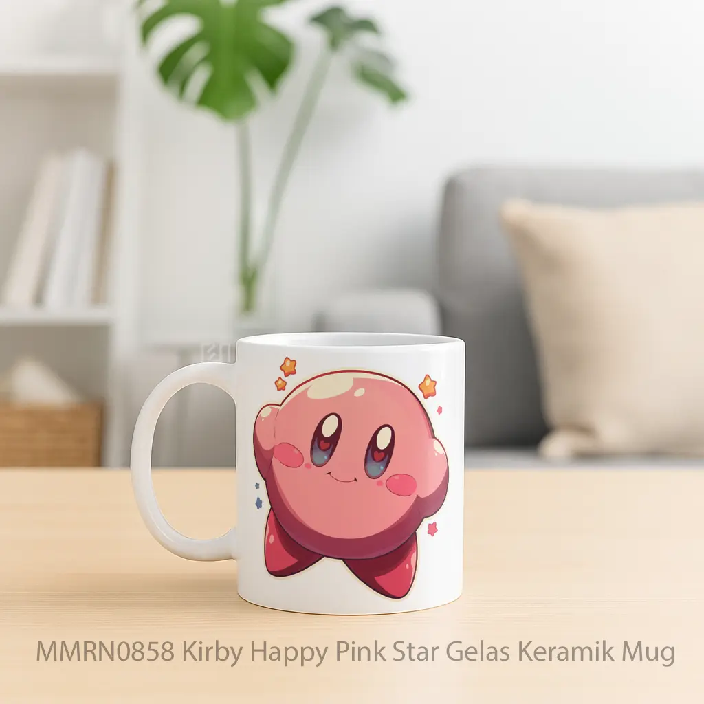Kirby Happy Pink Star Gelas Keramik Mug - Sudut 2