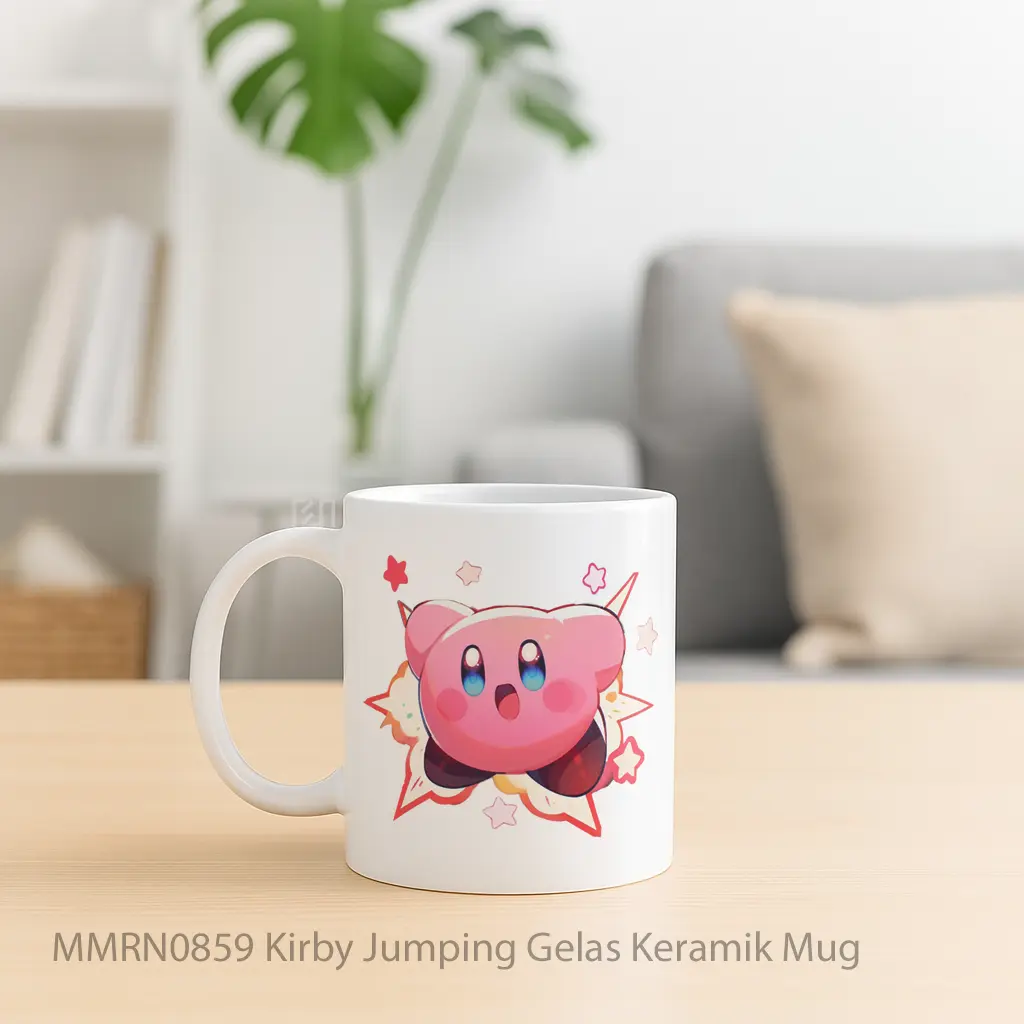 Kirby Jumping Gelas Keramik Mug - Sudut 2