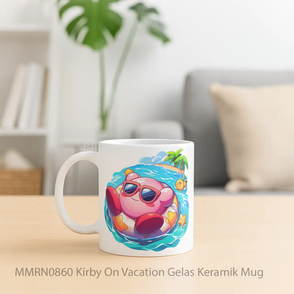 Kirby On Vacation Gelas Keramik Mug - Sudut 2