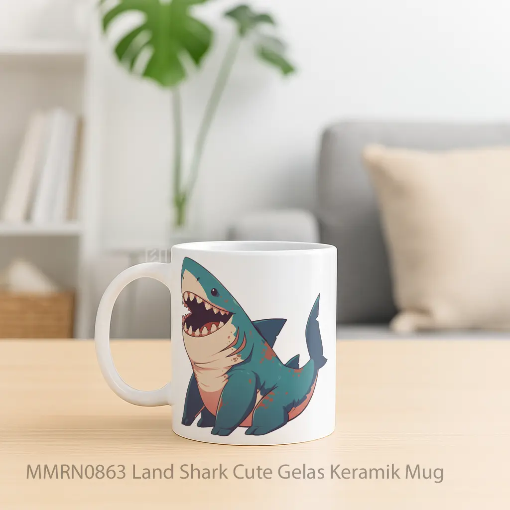Land Shark Cute Gelas Keramik Mug - Sudut 2