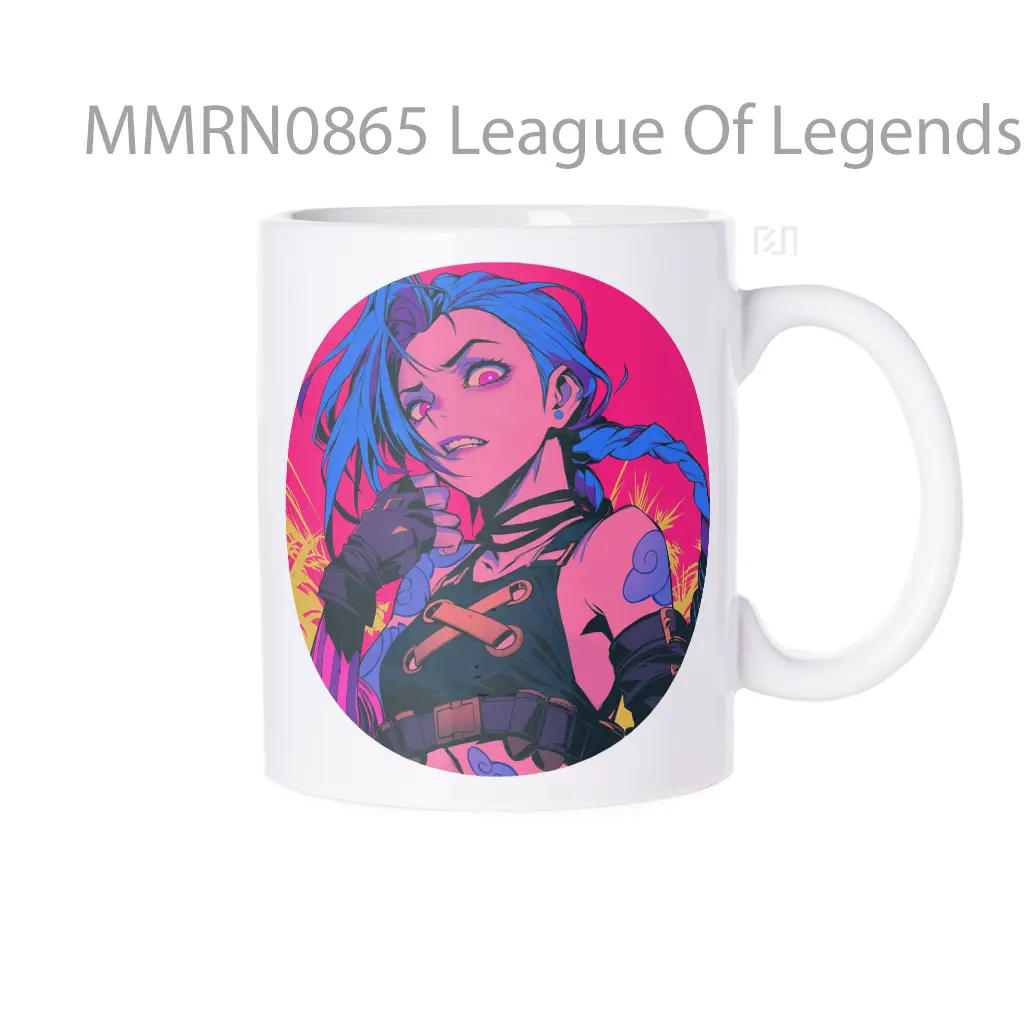 League Of Legends Jinx Pink Eyes And Blue Hair Gelas Keramik Mug