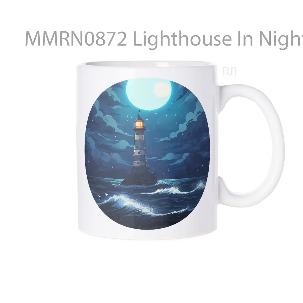 Lighthouse In Night Ocean Round Gelas Keramik Mug
