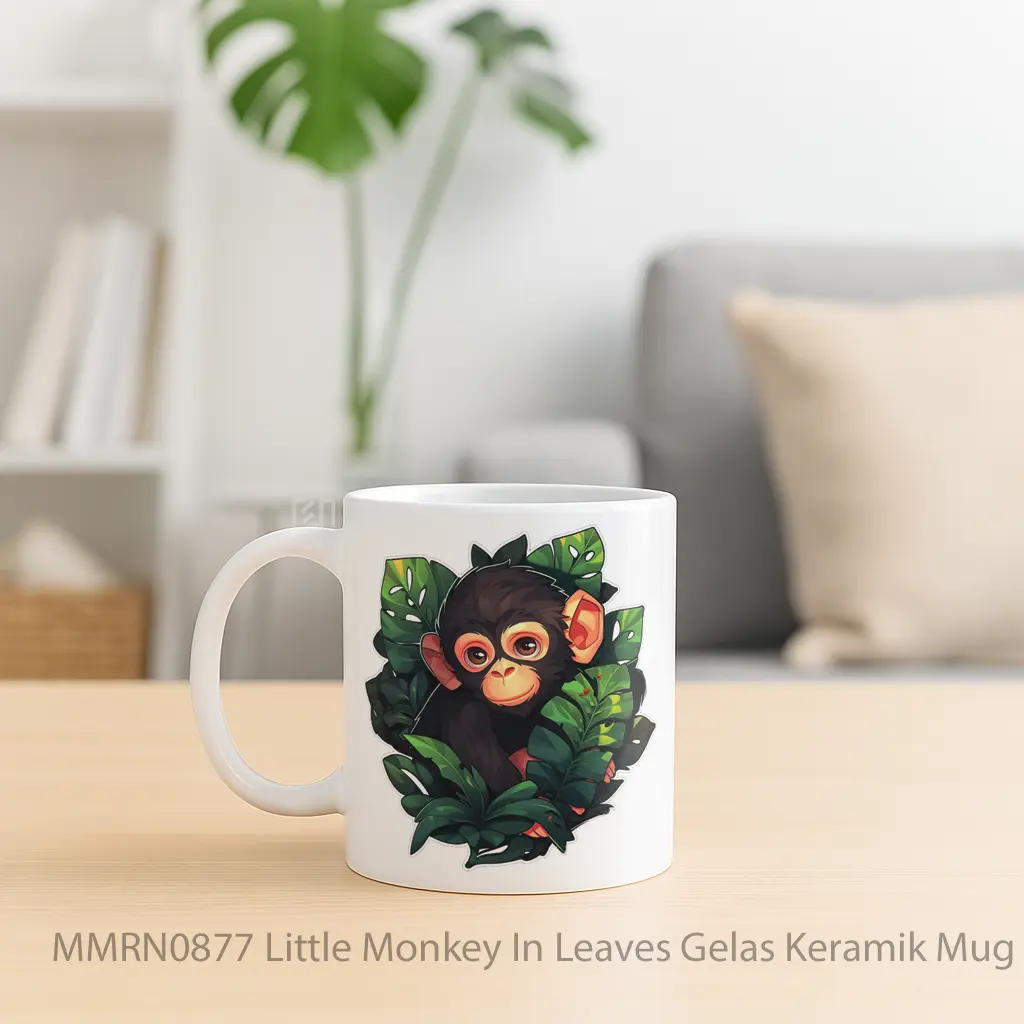 Little Monkey In Leaves Gelas Keramik Mug - Sudut 2
