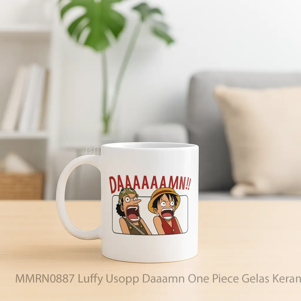 Luffy Usopp Daaamn One Piece Gelas Keramik Mug - Sudut 2