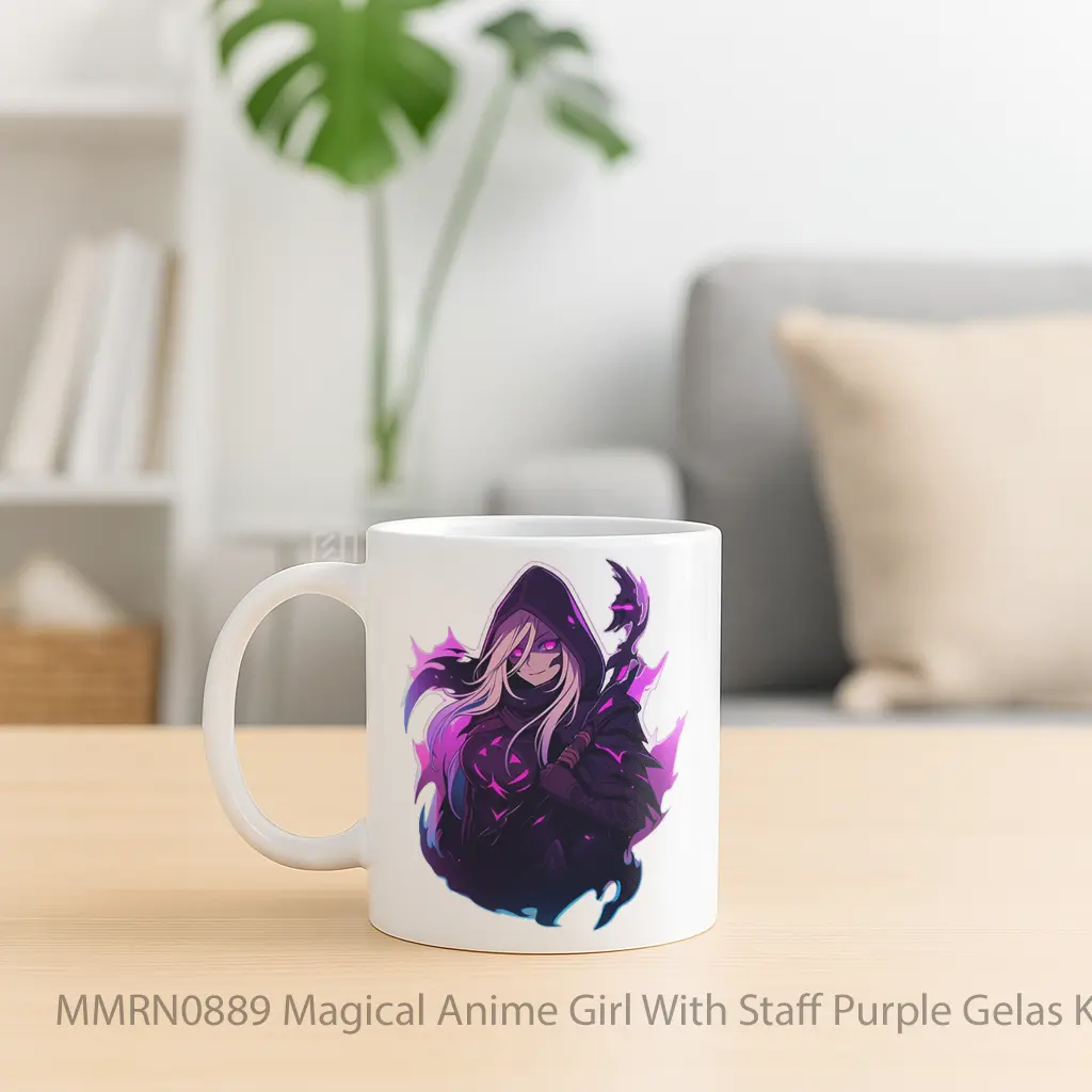 Magical Anime Girl With Staff Purple Gelas Keramik Mug - Sudut 2