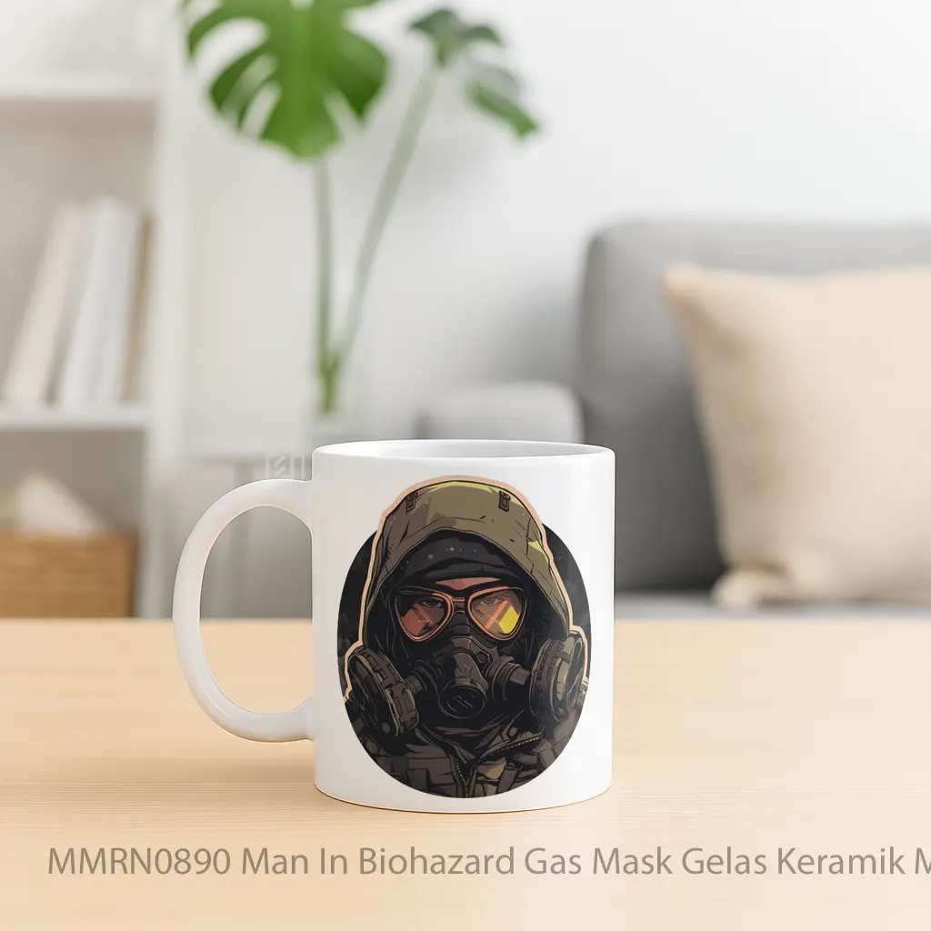 Man In Biohazard Gas Mask Gelas Keramik Mug - Sudut 2