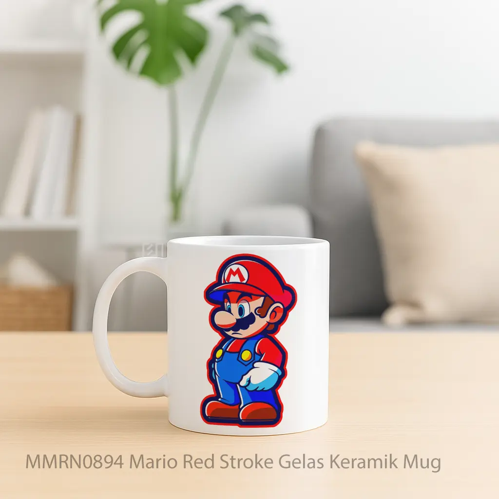 Mario Red Stroke Gelas Keramik Mug - Sudut 2