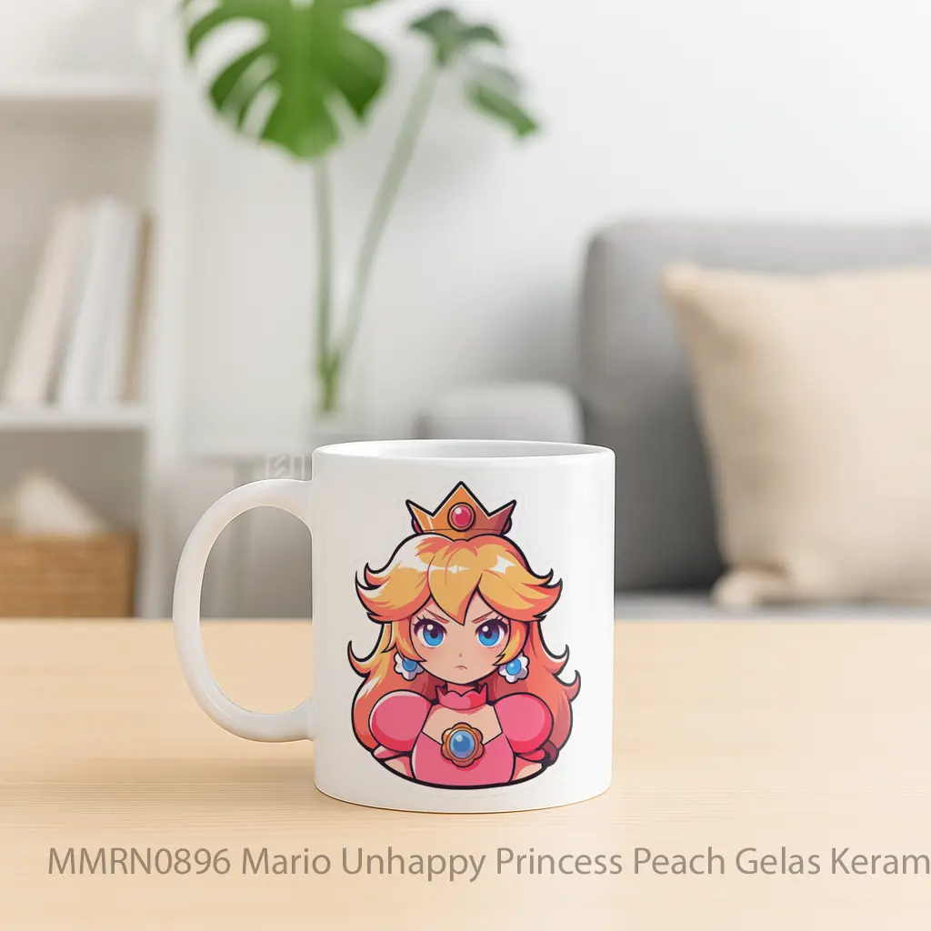 Mario Unhappy Princess Peach Gelas Keramik Mug - Sudut 2