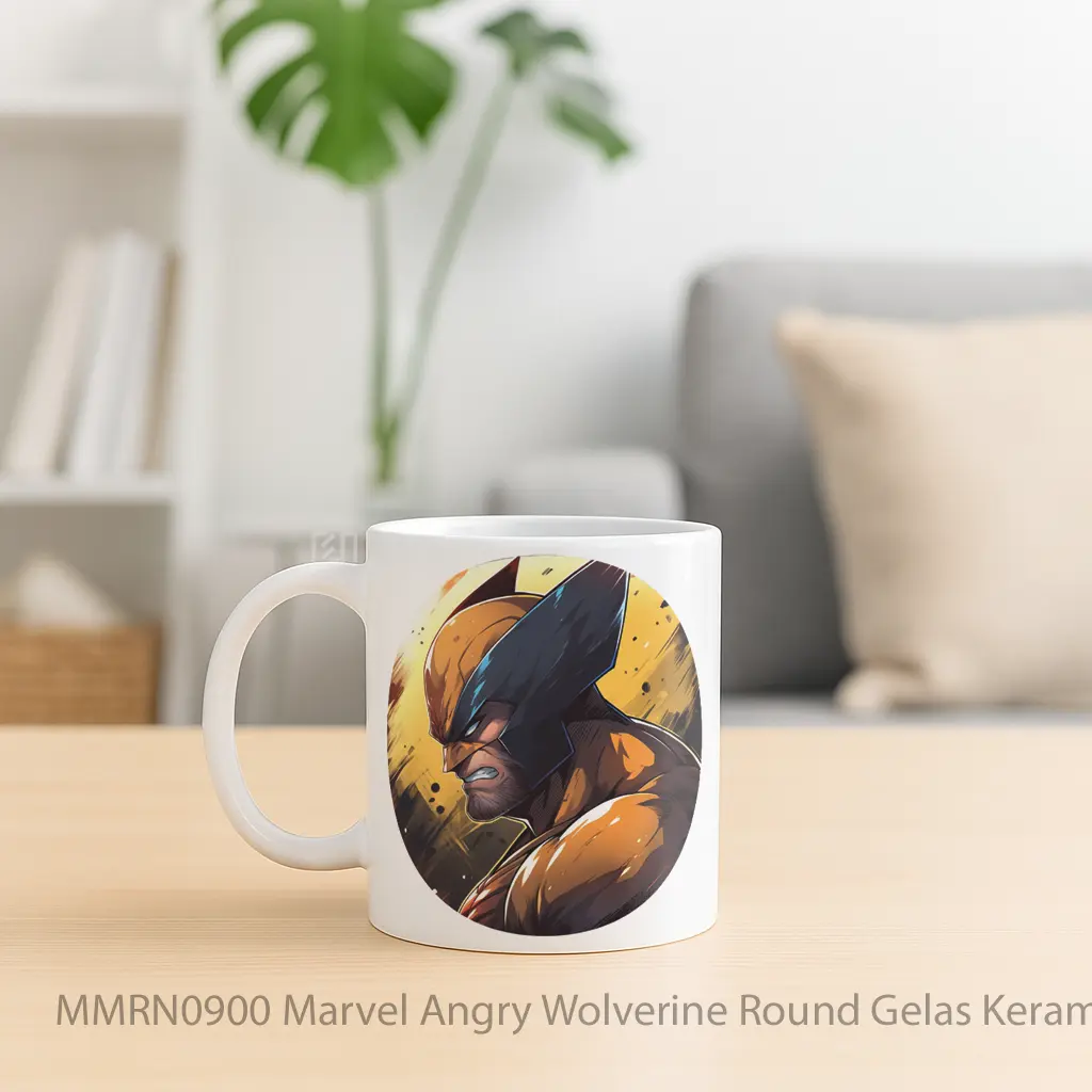 Marvel Angry Wolverine Round Gelas Keramik Mug - Sudut 2