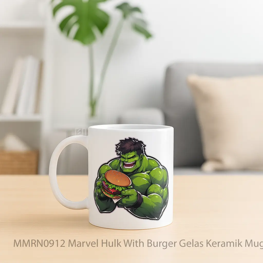 Marvel Hulk With Burger Gelas Keramik Mug - Sudut 2