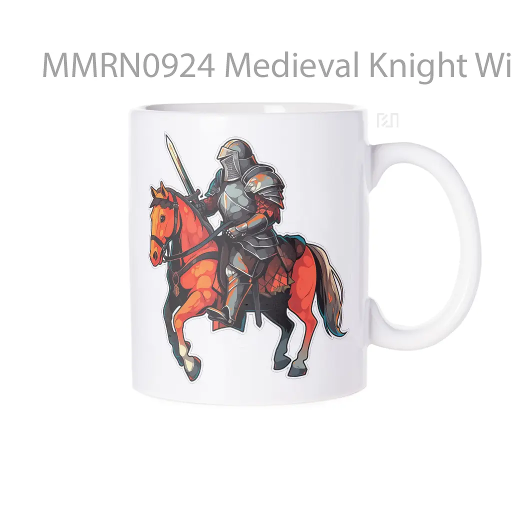 Medieval Knight With Sword On Horseback Gelas Keramik Mug