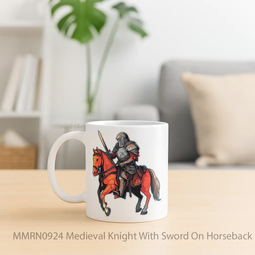 Medieval Knight With Sword On Horseback Gelas Keramik Mug - Sudut 2