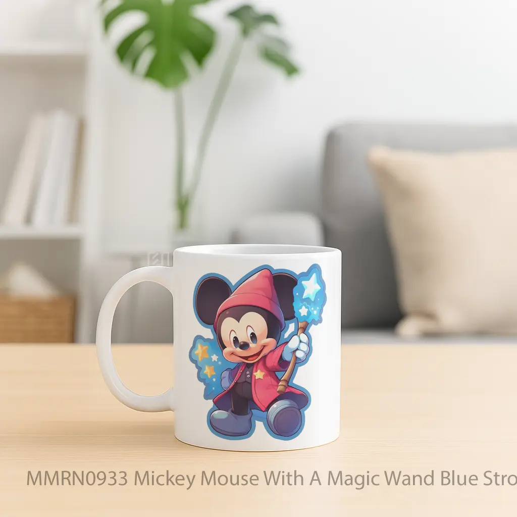 Mickey Mouse With A Magic Wand Blue Stroke Gelas Keramik Mug - Sudut 2