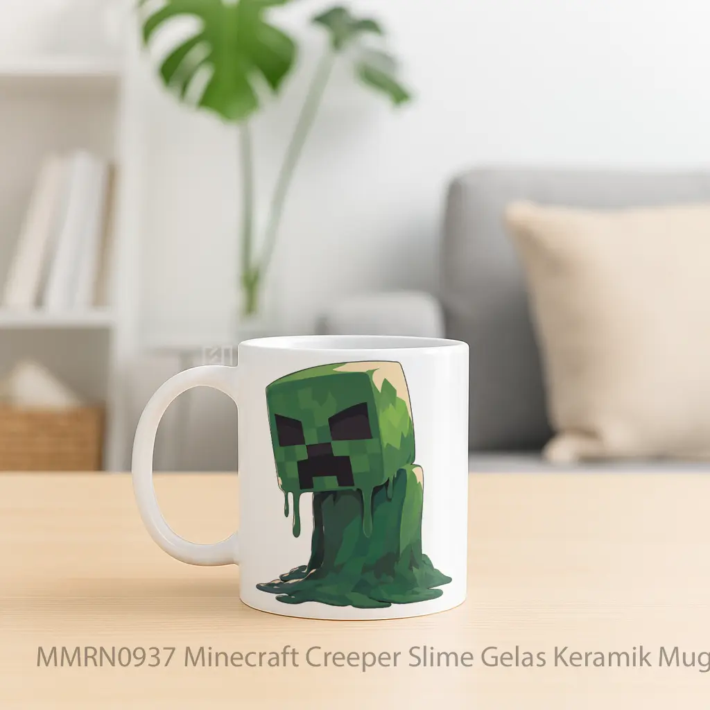 Minecraft Creeper Slime Gelas Keramik Mug - Sudut 2