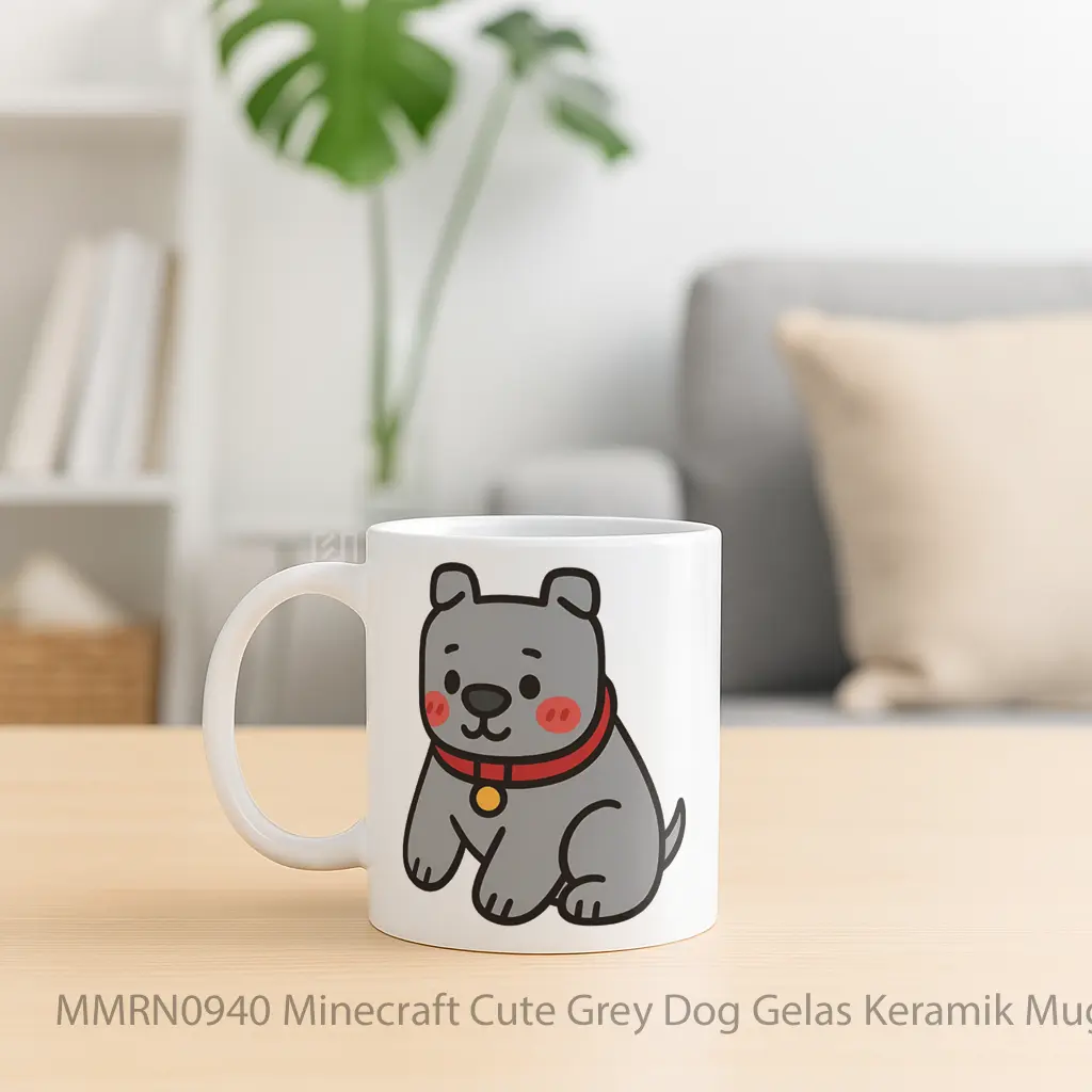 Minecraft Cute Grey Dog Gelas Keramik Mug - Sudut 2