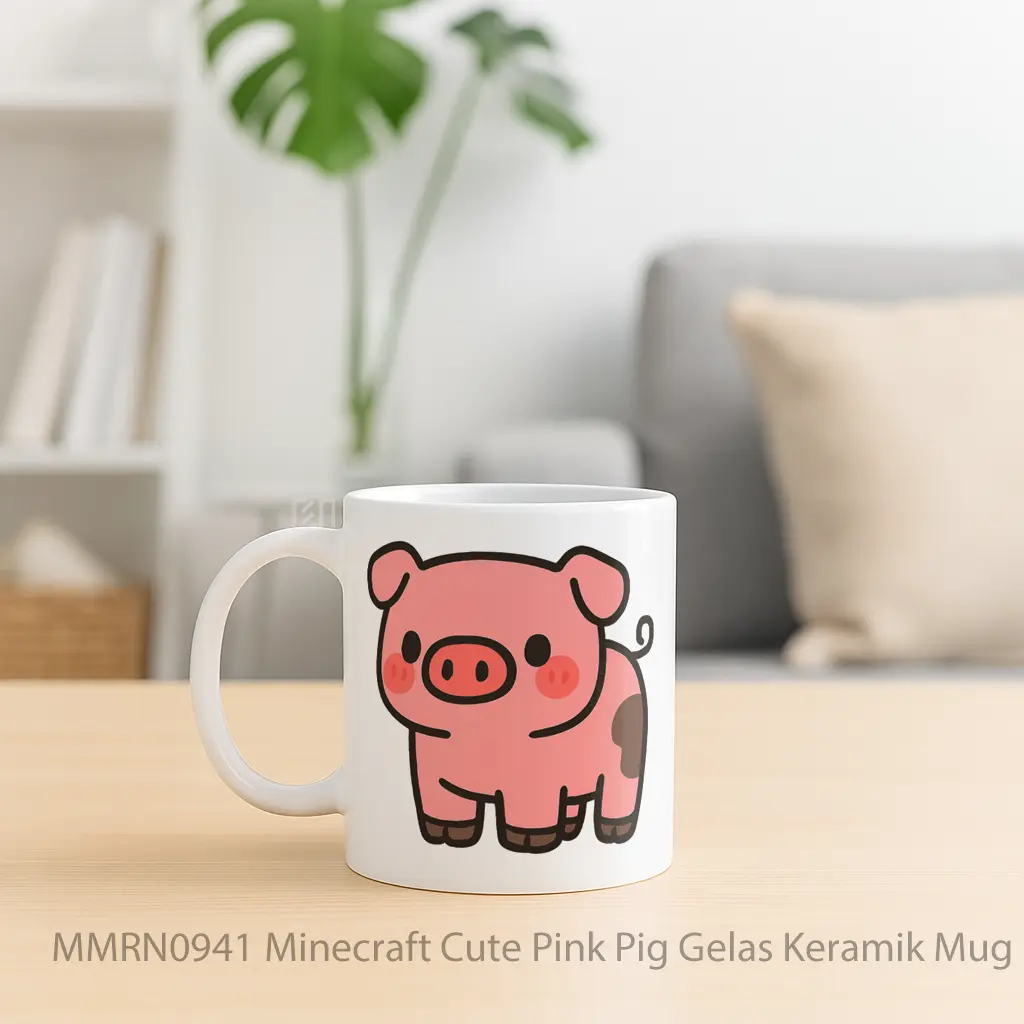 Minecraft Cute Pink Pig Gelas Keramik Mug - Sudut 2