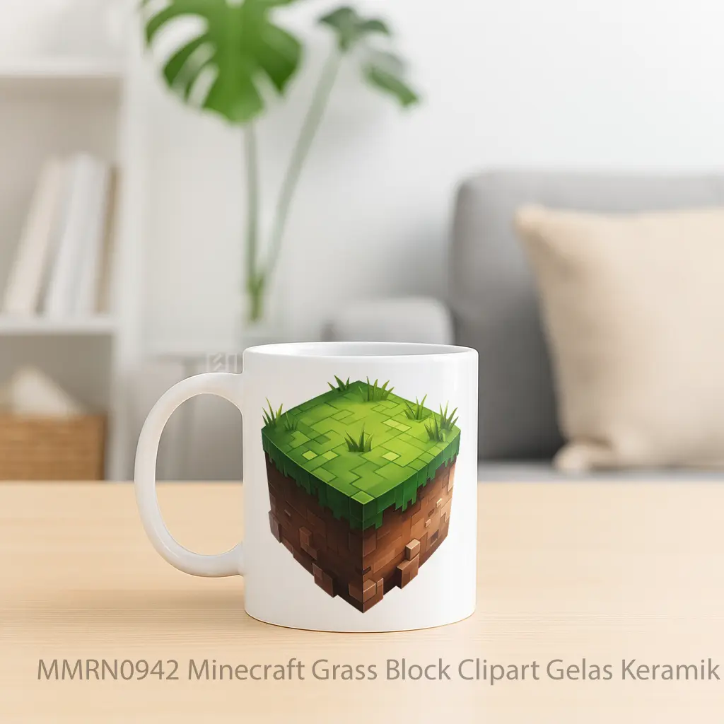 Minecraft Grass Block Clipart Gelas Keramik Mug - Sudut 2