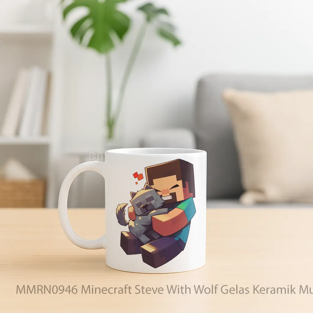 Minecraft Steve With Wolf Gelas Keramik Mug - Sudut 2