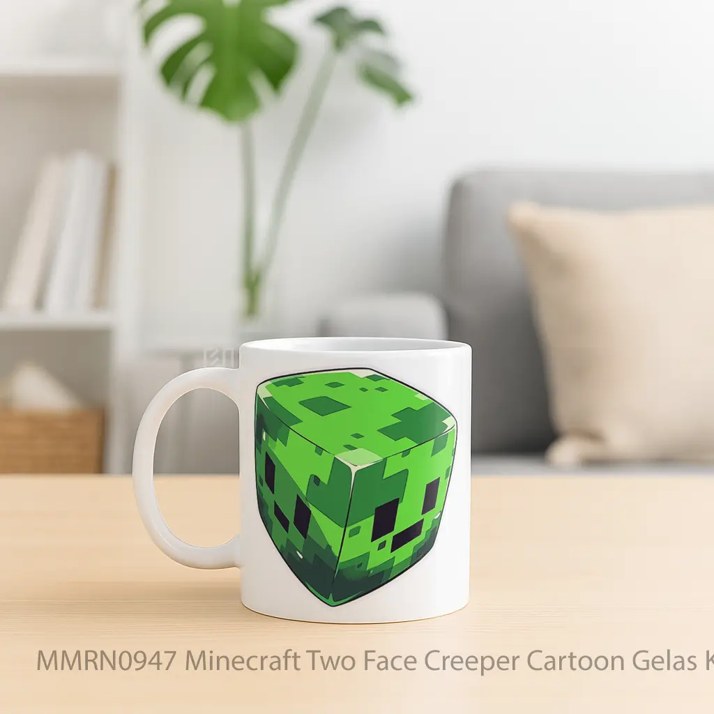 Minecraft Two Face Creeper Cartoon Gelas Keramik Mug - Sudut 2