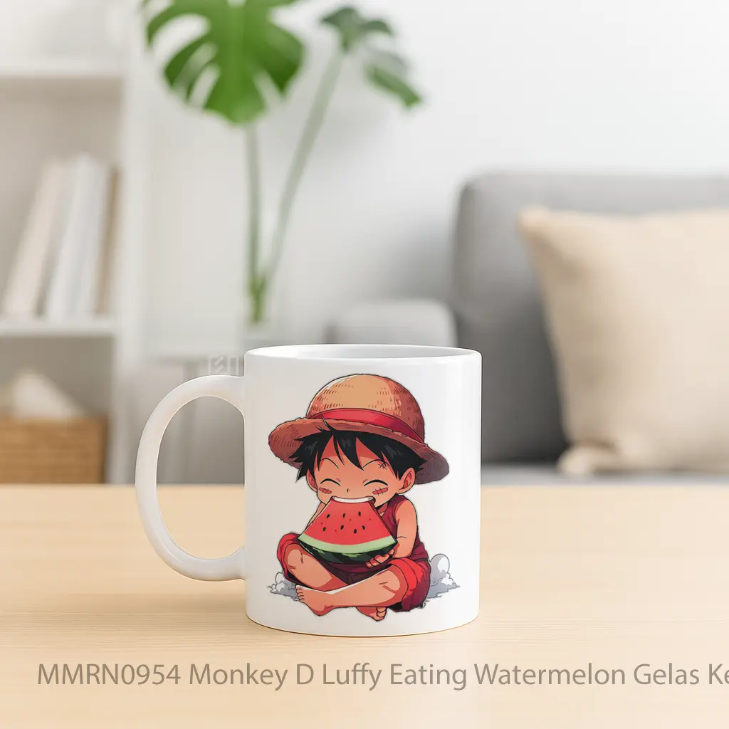 Monkey D Luffy Eating Watermelon Gelas Keramik Mug - Sudut 2