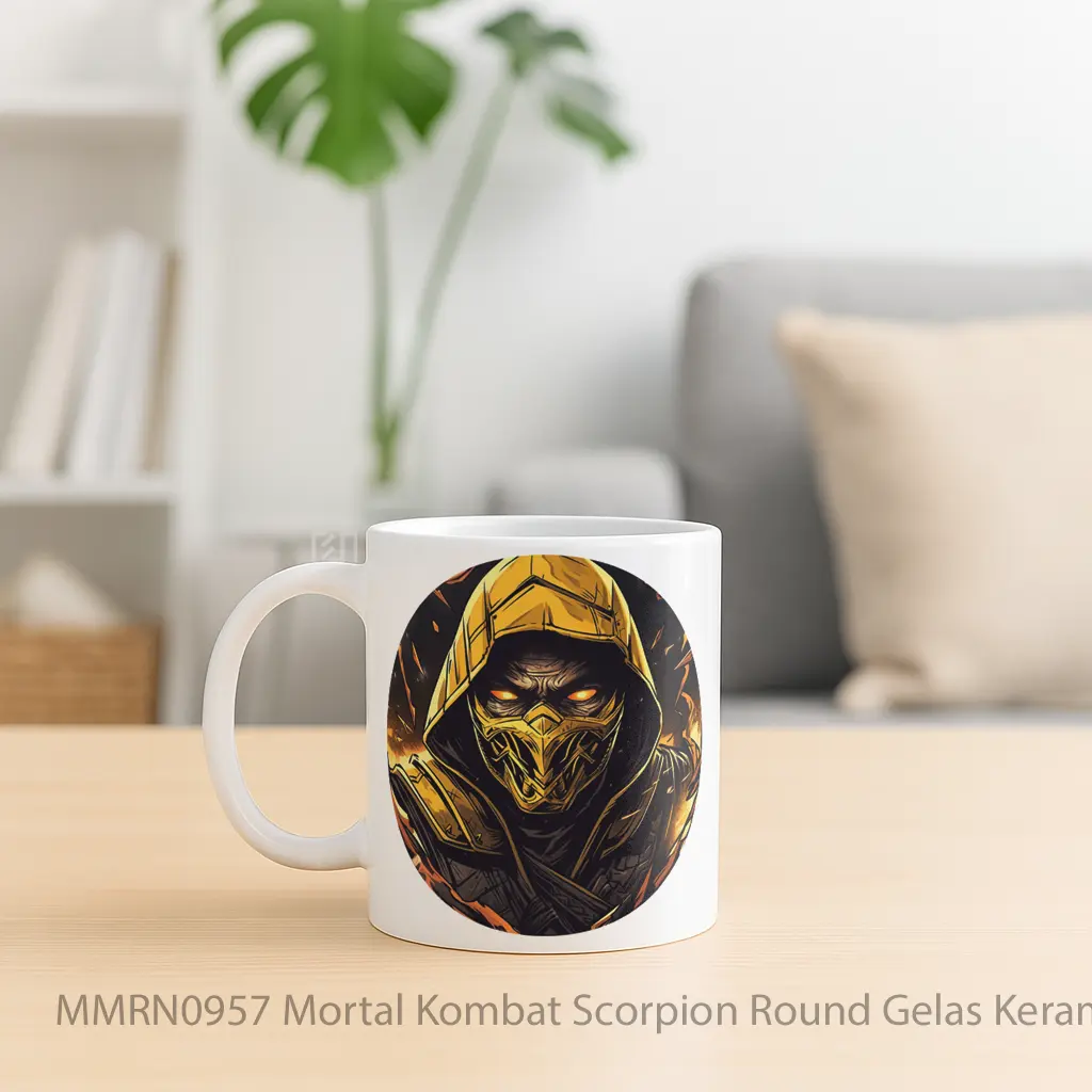Mortal Kombat Scorpion Round Gelas Keramik Mug - Sudut 2