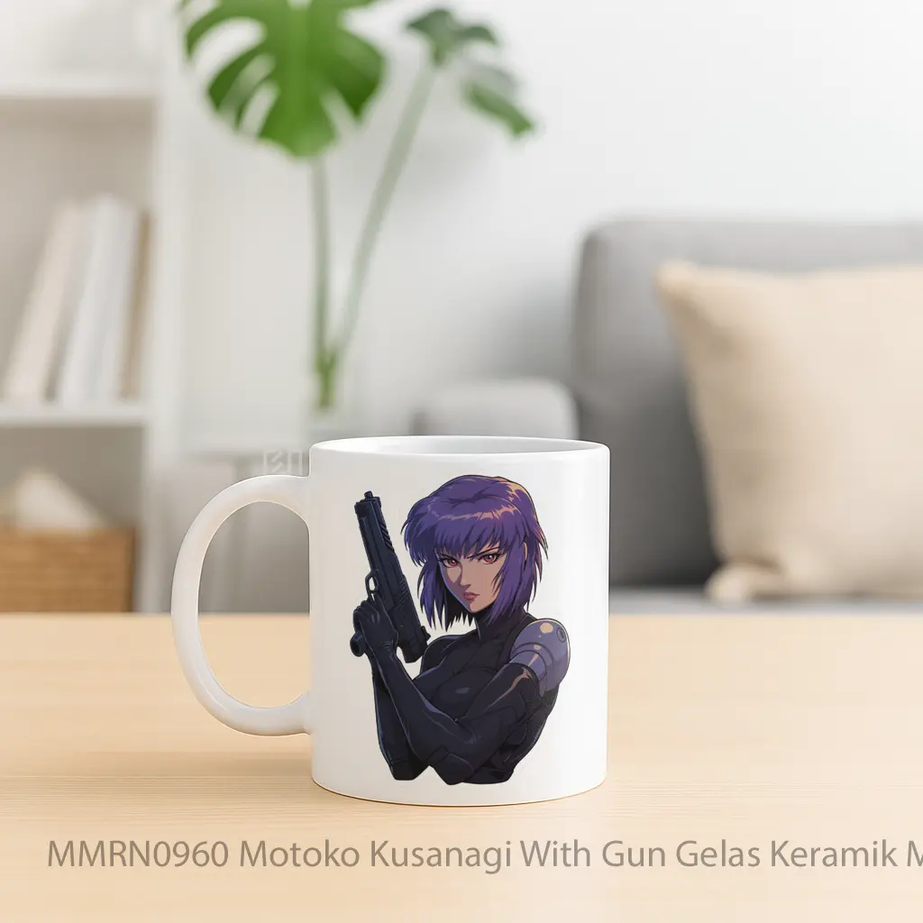 Motoko Kusanagi With Gun Gelas Keramik Mug - Sudut 2