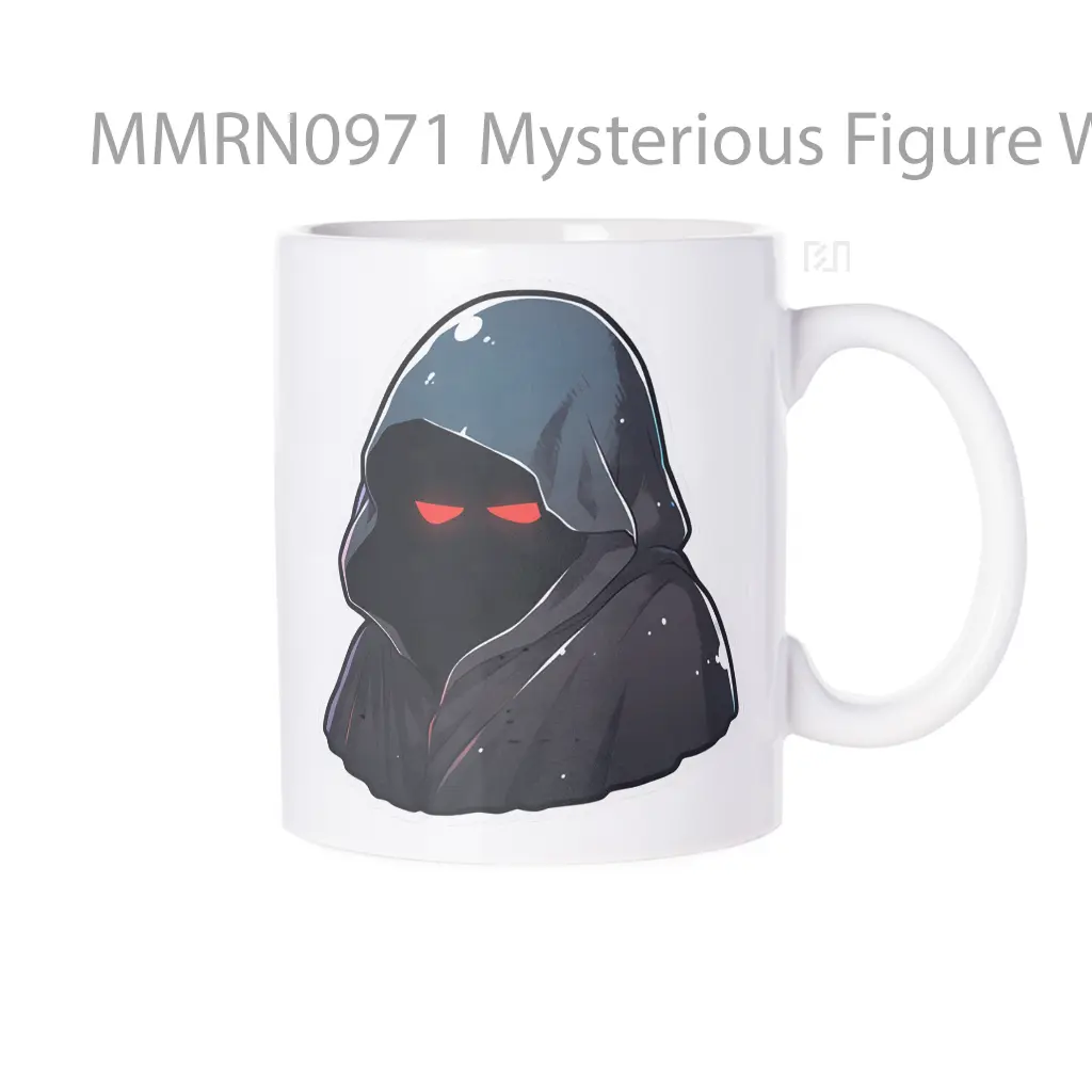Mysterious Figure With Glowing Red Eyes Under Hooded Cloak Gelas Keramik Mug