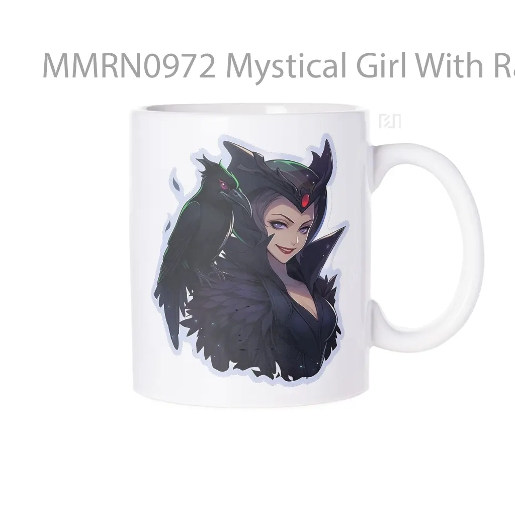 Mystical Girl With Raven Gelas Keramik Mug