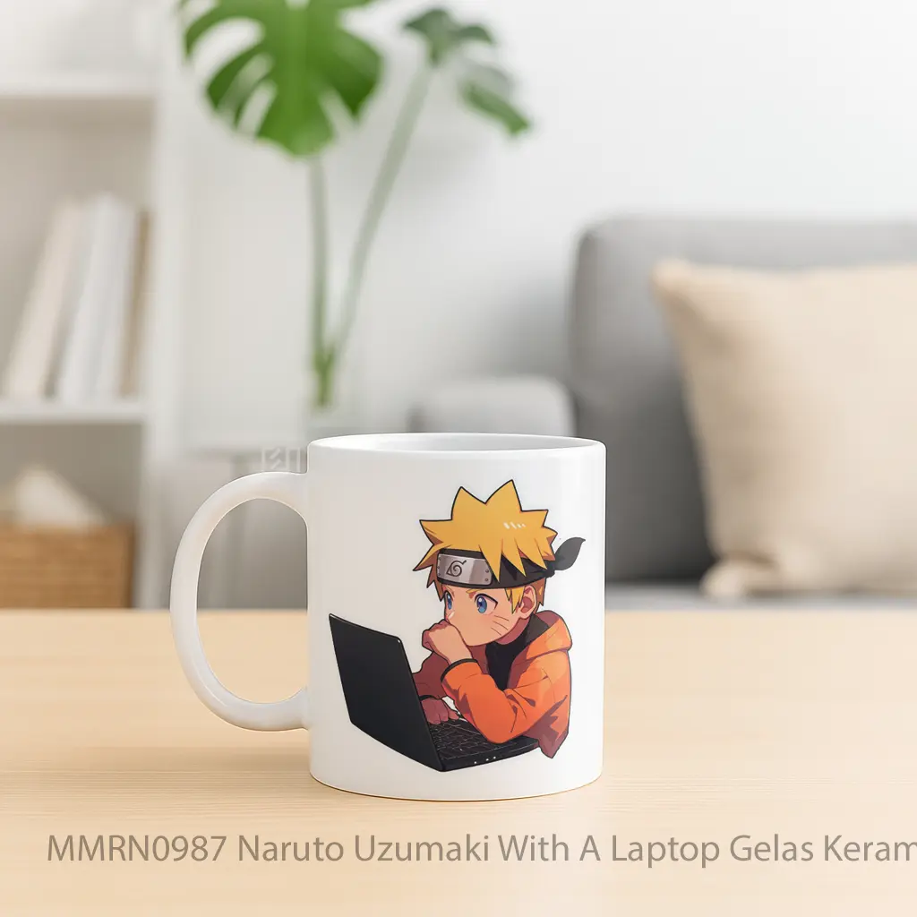 Naruto Uzumaki With A Laptop Gelas Keramik Mug - Sudut 2