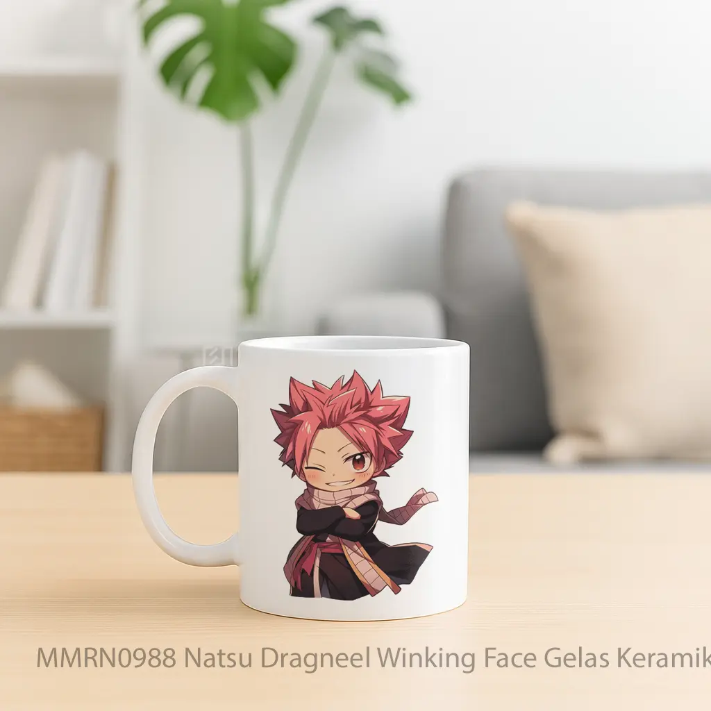 Natsu Dragneel Winking Face Gelas Keramik Mug - Sudut 2