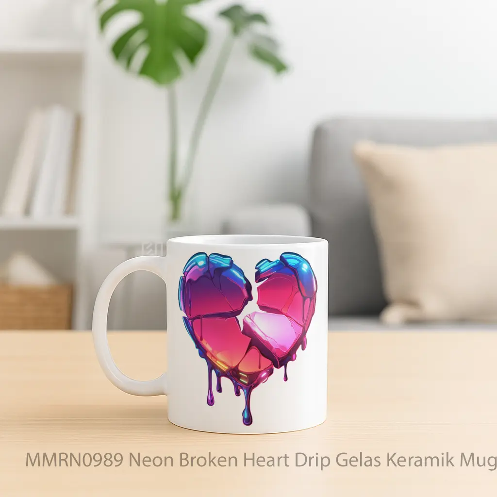Neon Broken Heart Drip Gelas Keramik Mug - Sudut 2