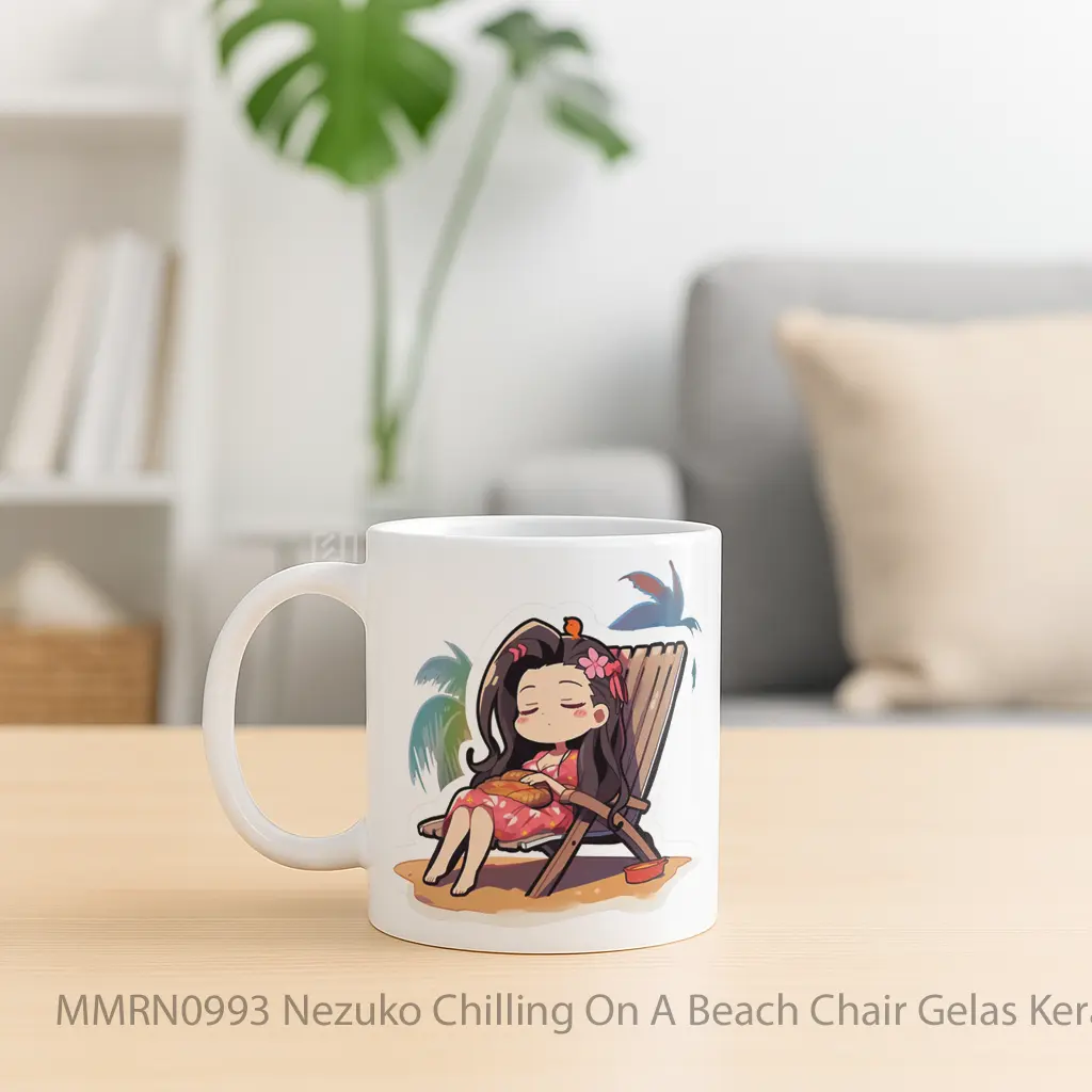 Nezuko Chilling On A Beach Chair Gelas Keramik Mug - Sudut 2