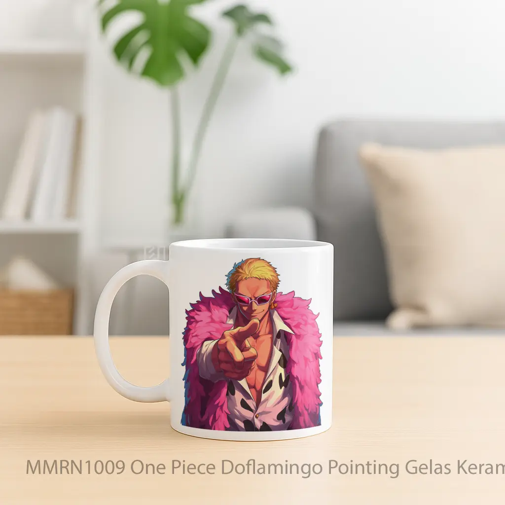 One Piece Doflamingo Pointing Gelas Keramik Mug - Sudut 2
