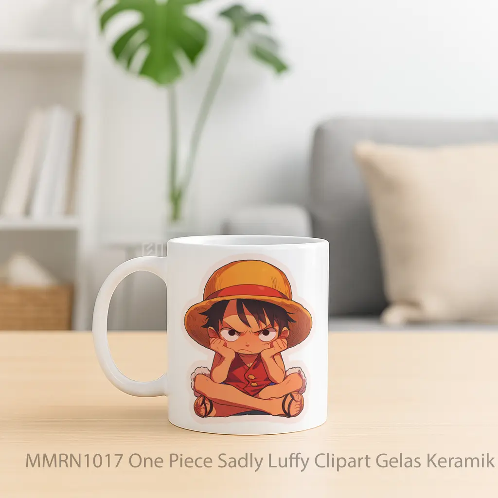 One Piece Sadly Luffy Clipart Gelas Keramik Mug - Sudut 2