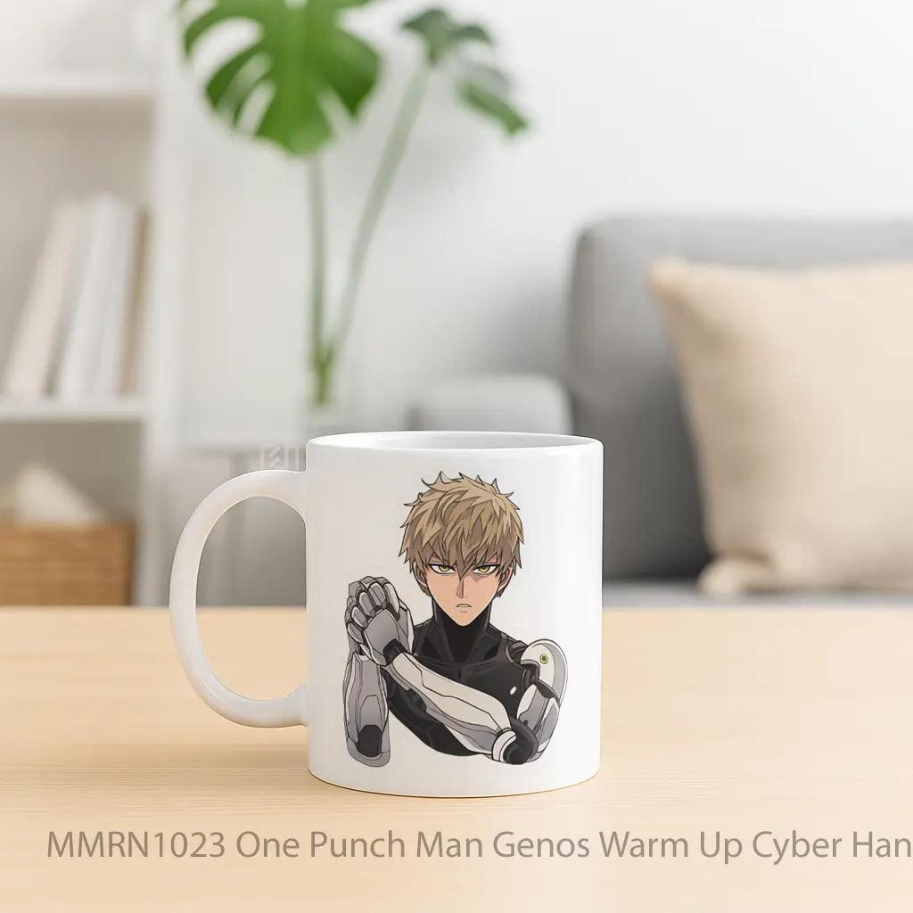 One Punch Man Genos Warm Up Cyber Hands Gelas Keramik Mug - Sudut 2