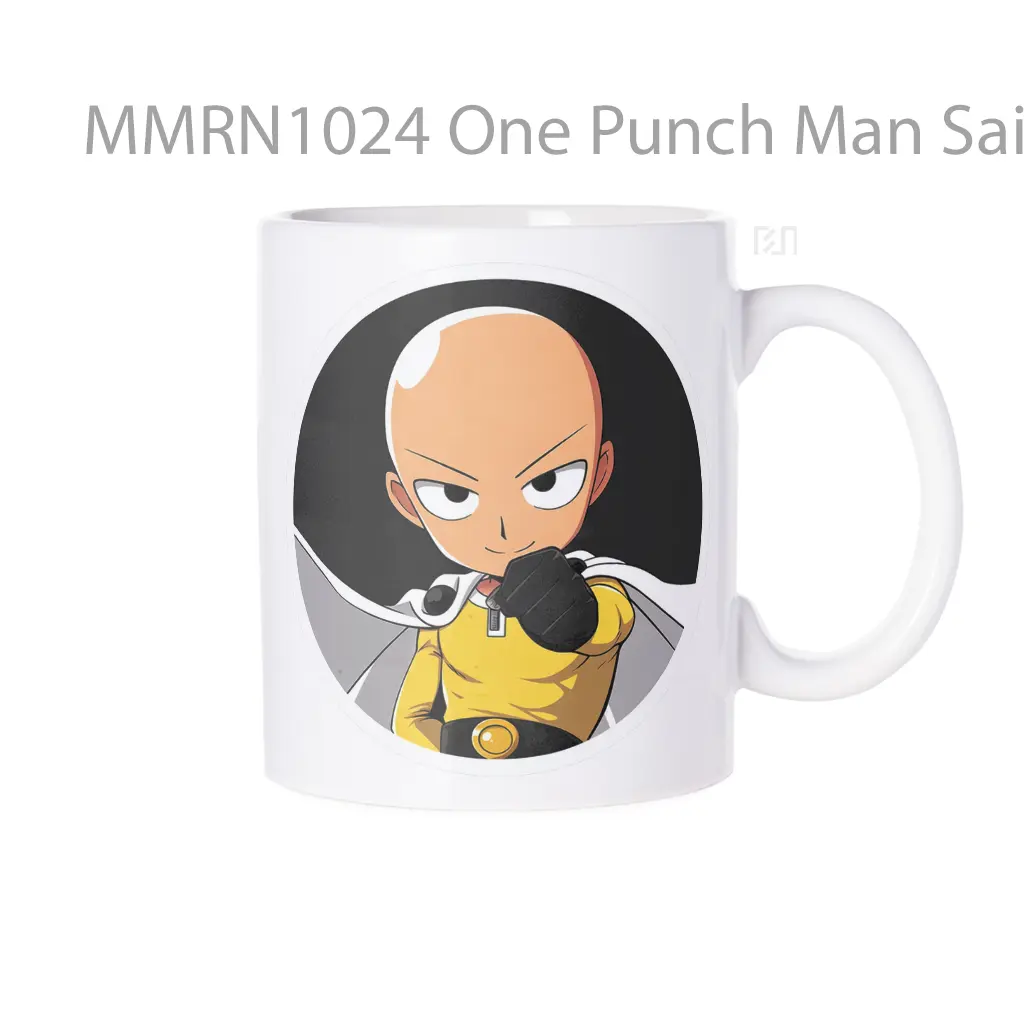 One Punch Man Saitama Clenched Fist Black Round Gelas Keramik Mug