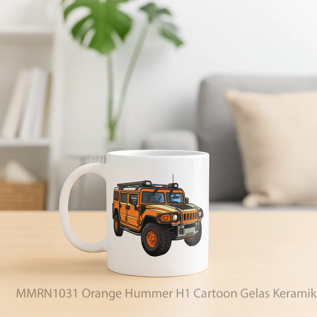 Orange Hummer H1 Cartoon Gelas Keramik Mug - Sudut 2