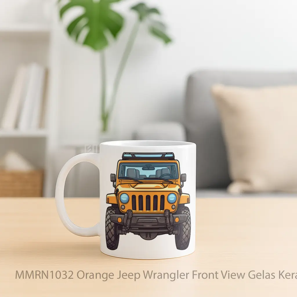 Orange Jeep Wrangler Front View Gelas Keramik Mug - Tampak Tengah