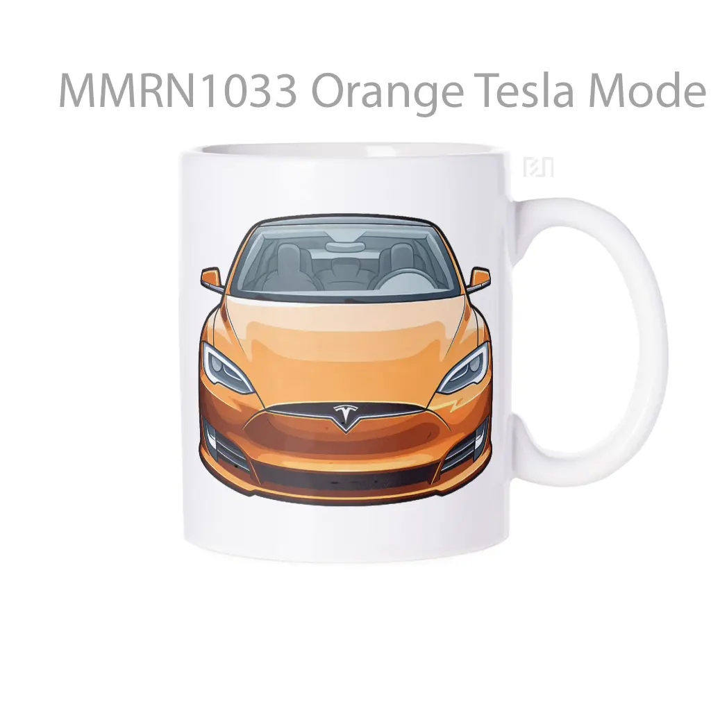 Orange Tesla Model S Front View Gelas Keramik Mug