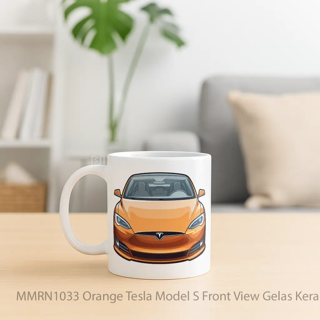 Orange Tesla Model S Front View Gelas Keramik Mug - Tampak Tengah