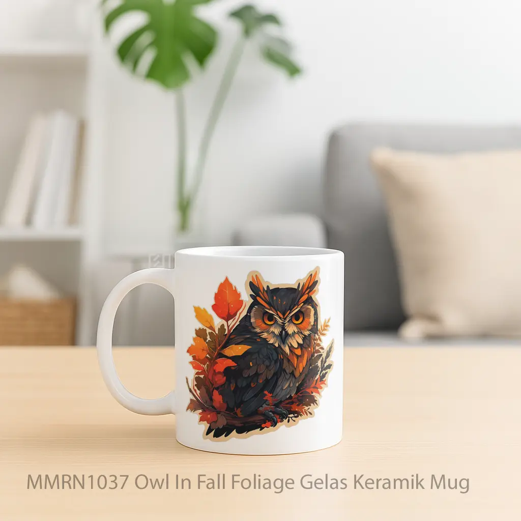 Owl In Fall Foliage Gelas Keramik Mug - Sudut 2