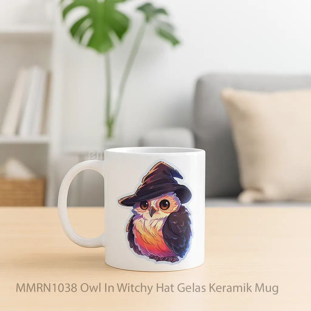 Owl In Witchy Hat Gelas Keramik Mug - Sudut 2