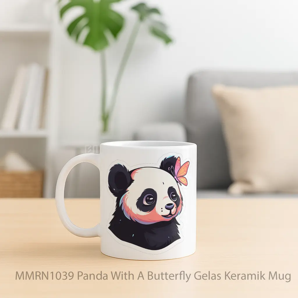 Panda With A Butterfly Gelas Keramik Mug - Sudut 2