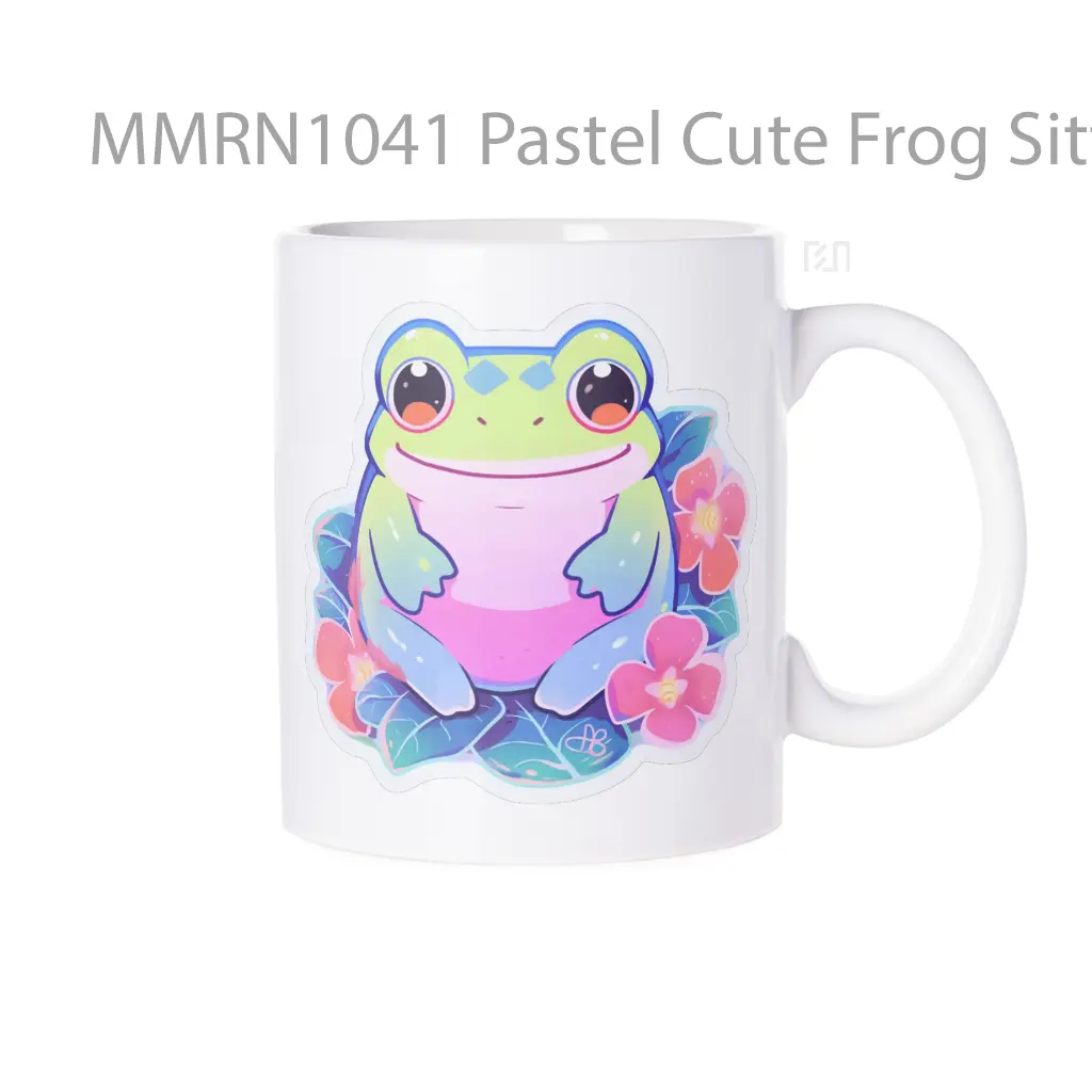Pastel Cute Frog Sitting In Flowers Gelas Keramik Mug