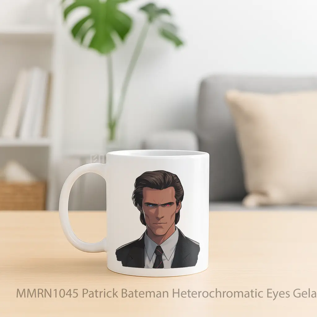 Patrick Bateman Heterochromatic Eyes Gelas Keramik Mug - Sudut 2