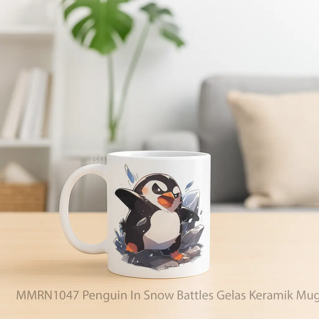 Penguin In Snow Battles Gelas Keramik Mug - Sudut 2