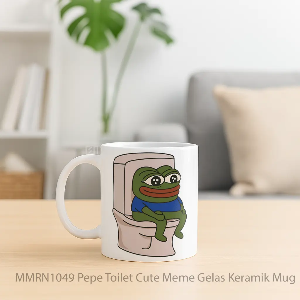 Pepe Toilet Cute Meme Gelas Keramik Mug - Sudut 2